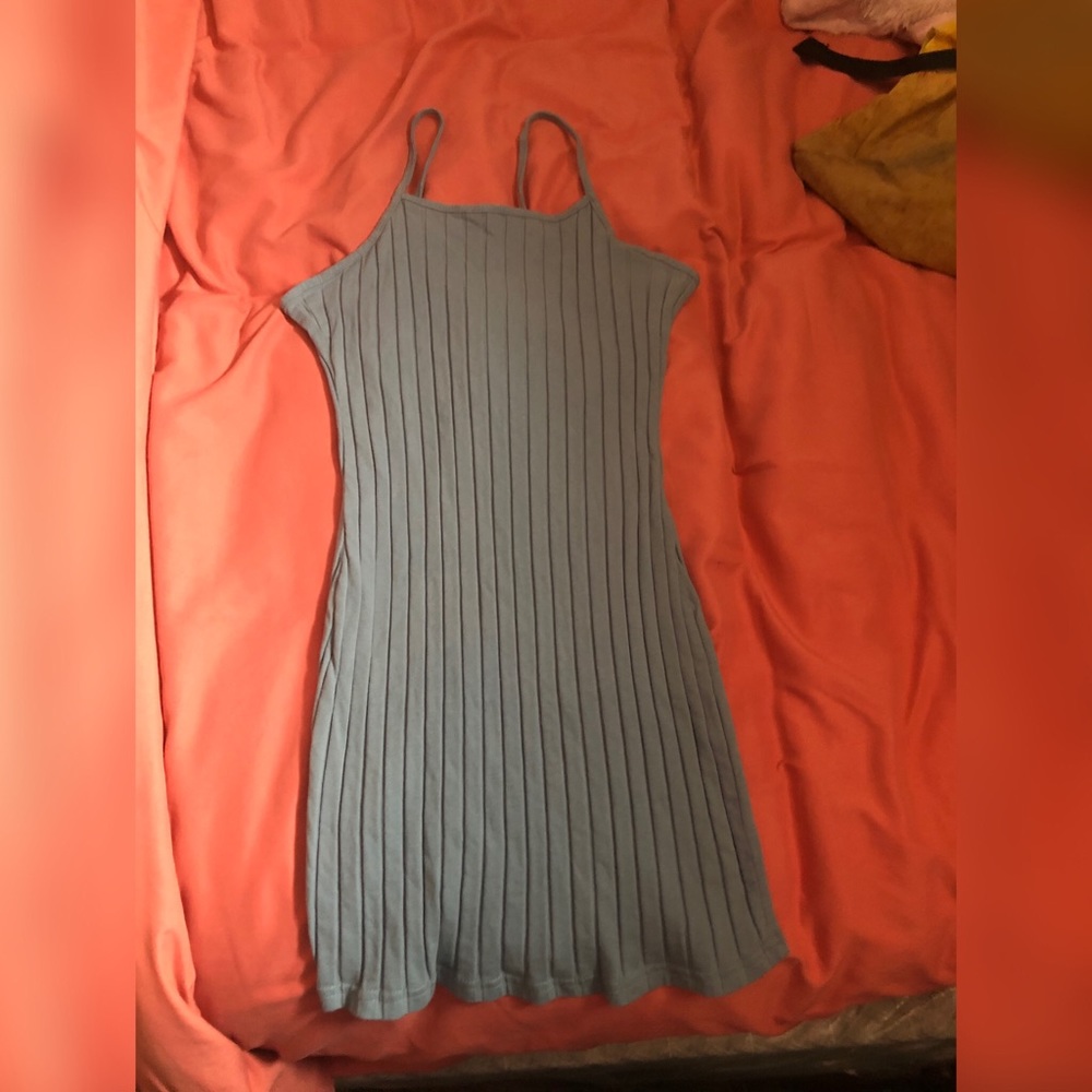 Noodle strap blue mini dress